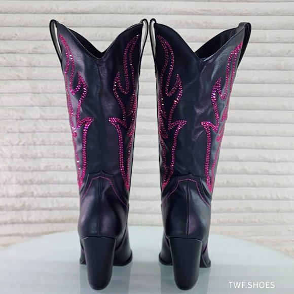 Mileage Pink Rhinestone Design Black Country Western Cowgirl Boots - Picture 4 of 10